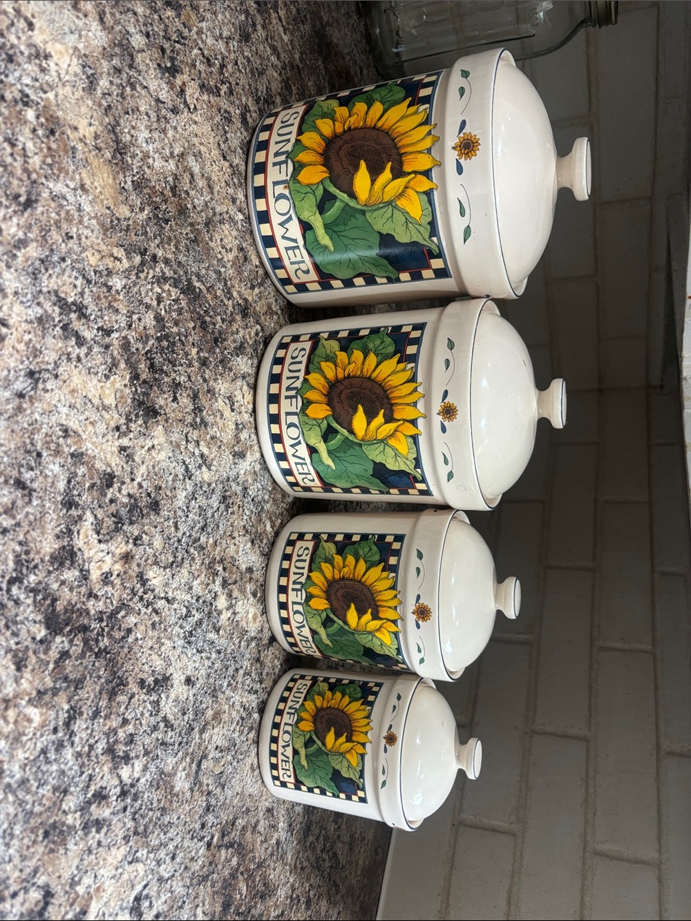 Sunflower Ceramic Canister Set - White & Yellow Floral Kitchen Storage